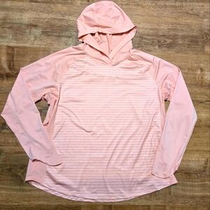 Nepallo Peach Striped Hooded Long Sleeve Top